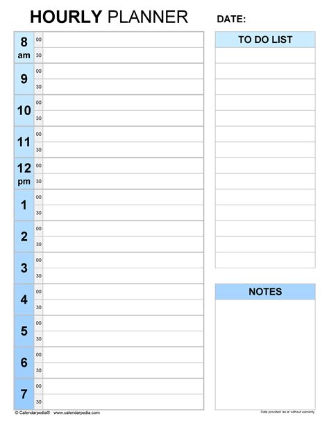 Hourly planner printable with calendar view