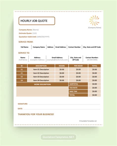 Hourly Pricing Template