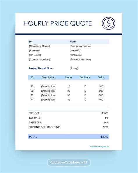 Hourly Rate Price Quote Template