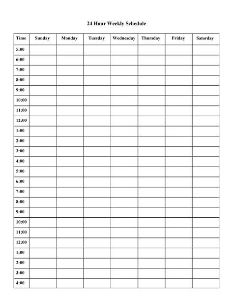 Hourly schedule templates and examples