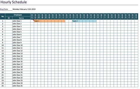 Hourly Work Schedule Template Excel