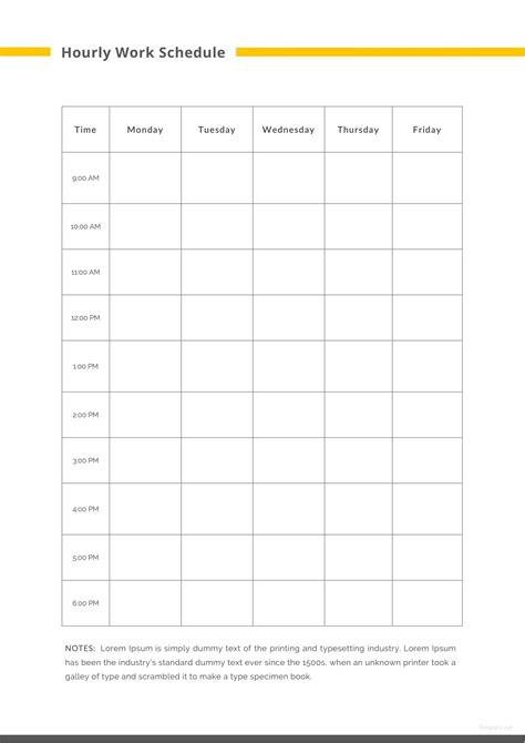 Hourly Work Schedule Template Word