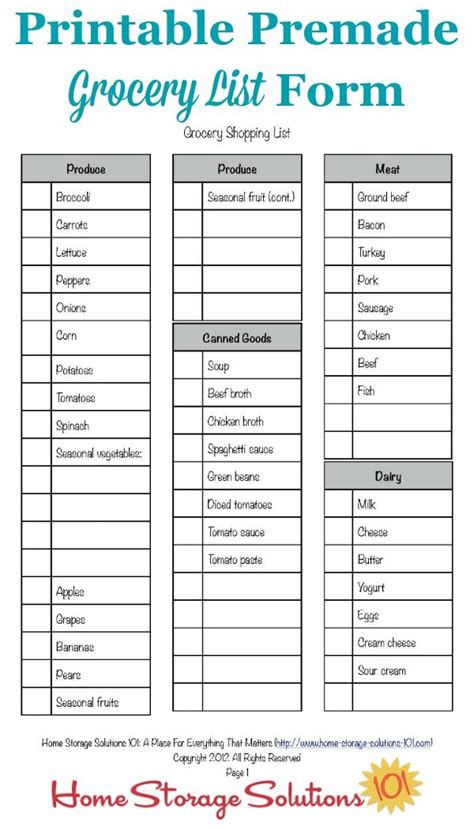 Household and Pantry Grocery List Template