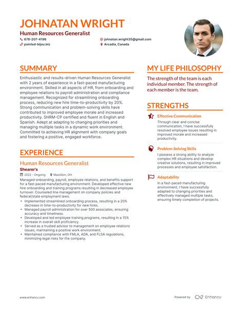 HR Generalist Resume Example 1