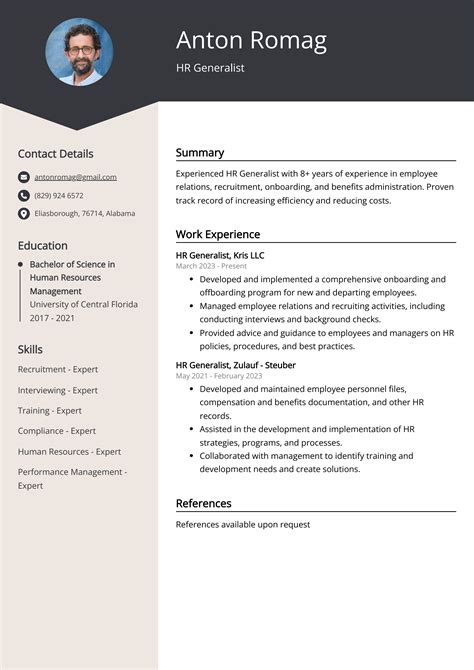 HR Generalist Resume Example 6