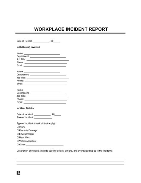 HR Incident Report Template Examples