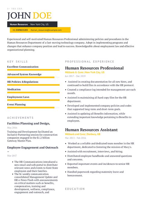 HR Resume Template Example 2