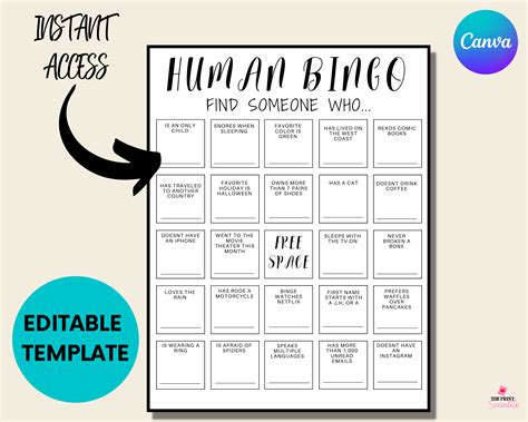 Human Bingo Template