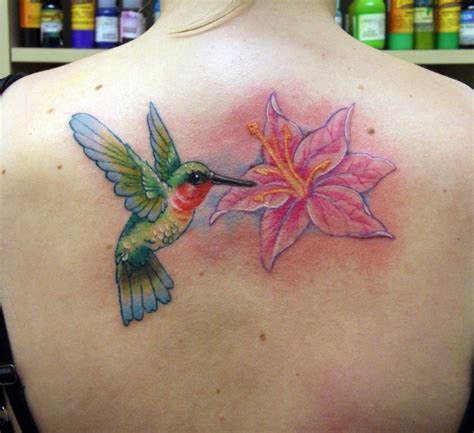 Hummingbird and Flowers Tattoo Design