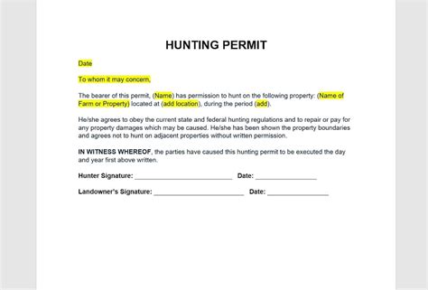 Hunting permission form Word