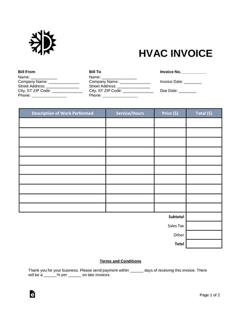 HVAC Installation Invoice Template Format