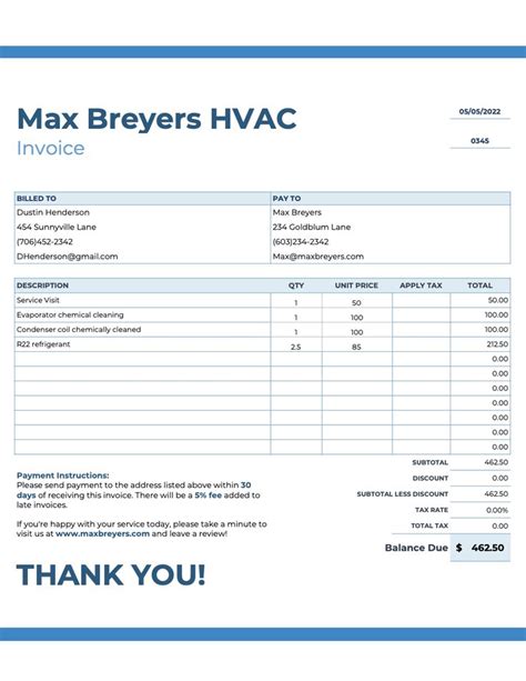 HVAC Invoice Template 9