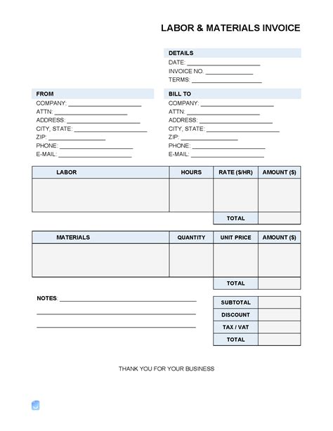 HVAC Labor and Material Invoice Template