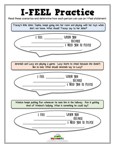 I Feel Statements Worksheet