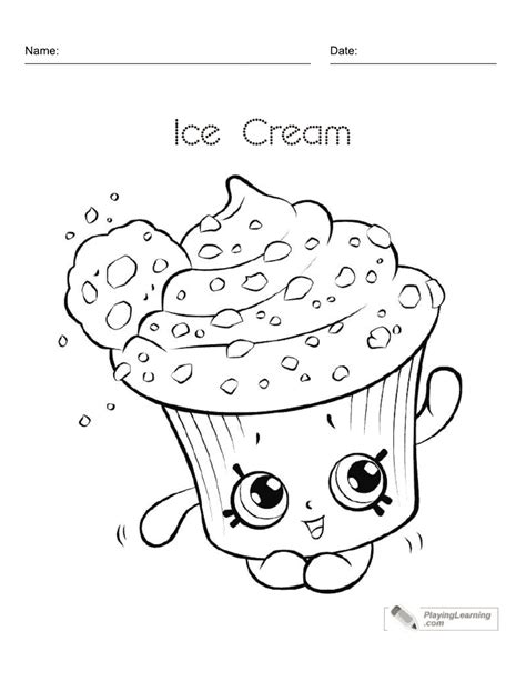 Ice cream cupcake coloring page for kids