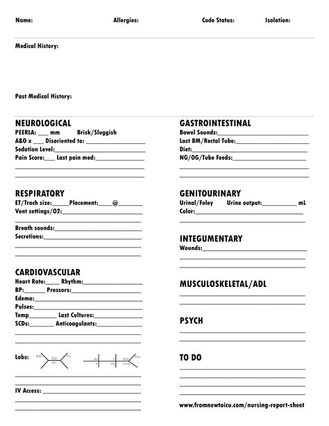 ICU nurse report sheet template 6