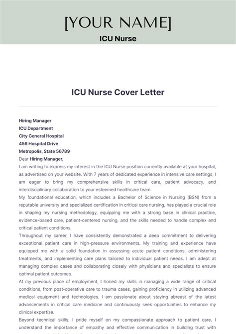 ICU Nursing Cover Letter