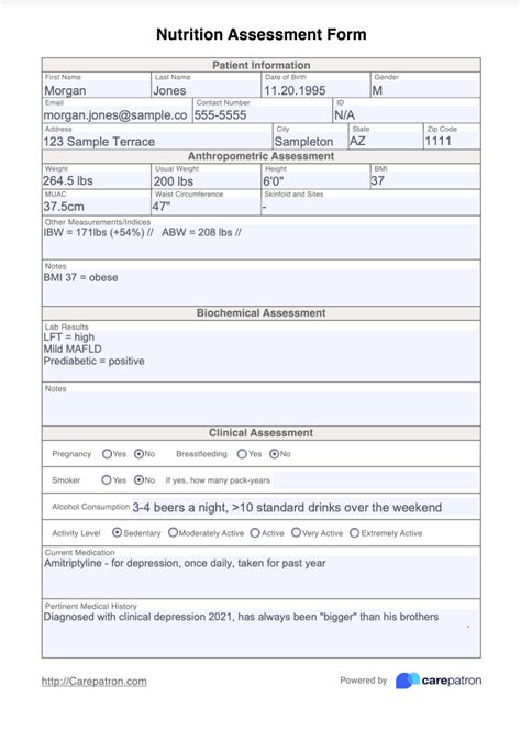 ICU nutritional template