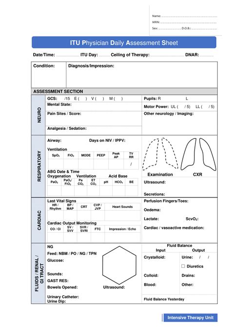 ICU patient assessment template