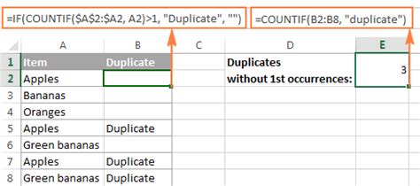 Identifying duplicates using COUNTIF