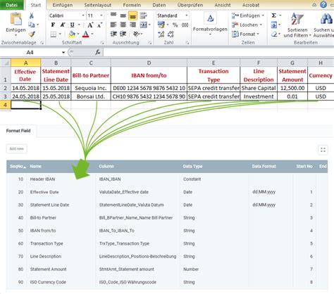 Example of importing bank statements into Excel