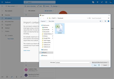 Importing contacts into Outlook