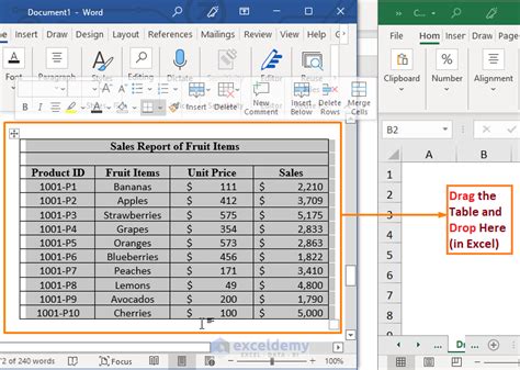 Import Word document into Excel