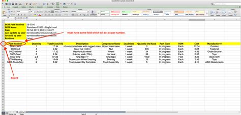 Importing Data Bill of Materials Example