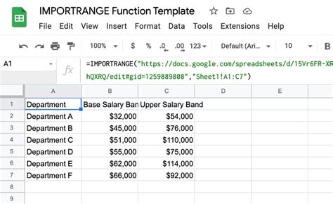 Importrange Formula Example