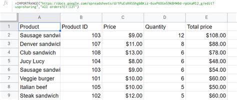 Importrange Formula Example 2