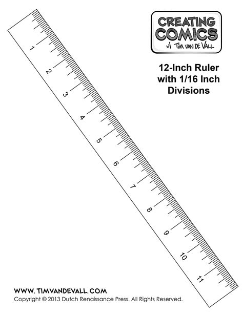 Inch-based ruler template with fractions and decimals