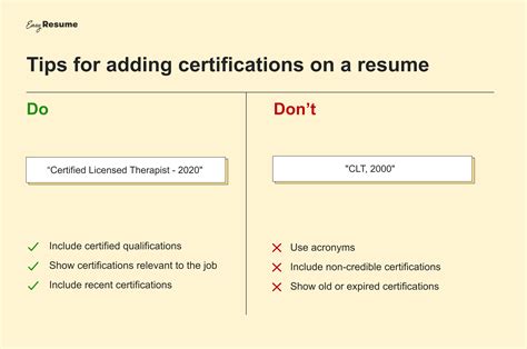 Include relevant certifications and training