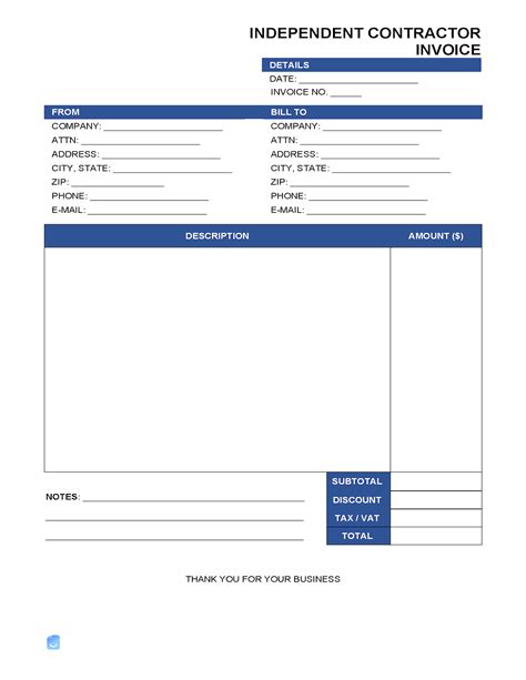 Independent Contractor Invoice Template Doc