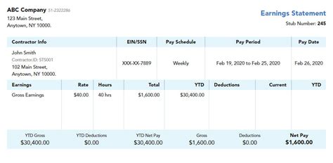 Independent Contractor Pay Stub Template 1