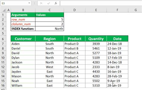 INDEX Function Example 1