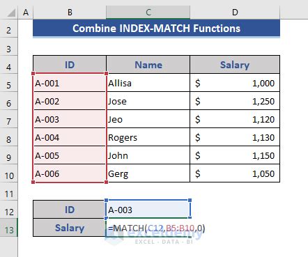 INDEX/MATCH Function in Google Sheets