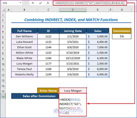 INDEX and MATCH Function Example