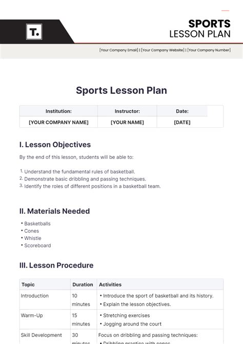 Individual Sports PE Lesson Plan Template