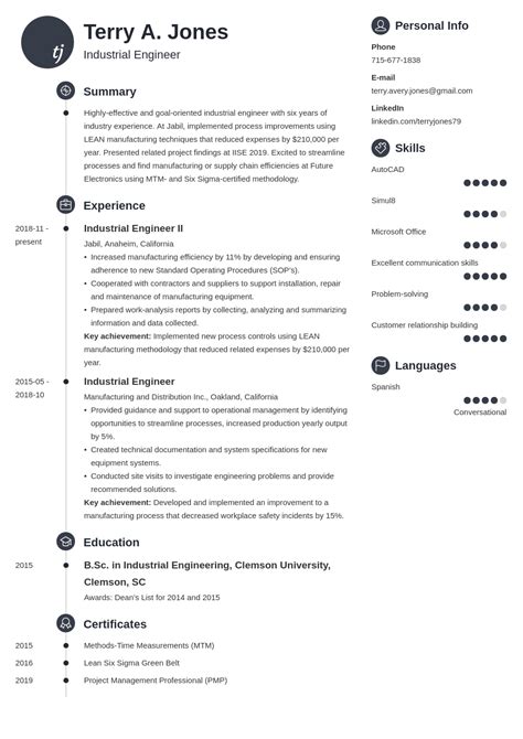 Example of an industrial engineering resume template