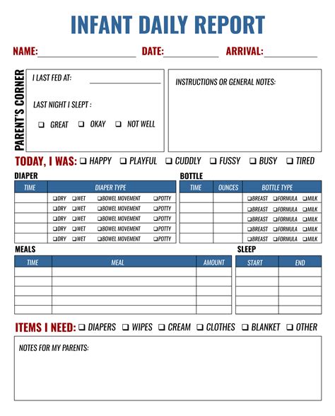 Infant Daily Report Template Example