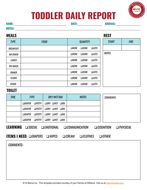 Infant Daily Report Template PDF 2