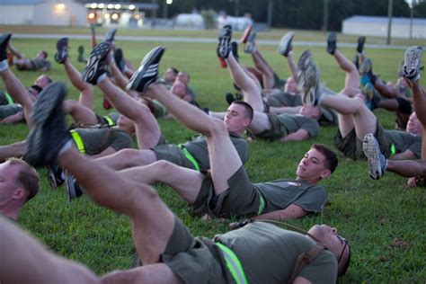 Marine recruits during physical training