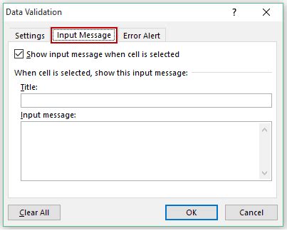 Using Excel's Input Messages Feature