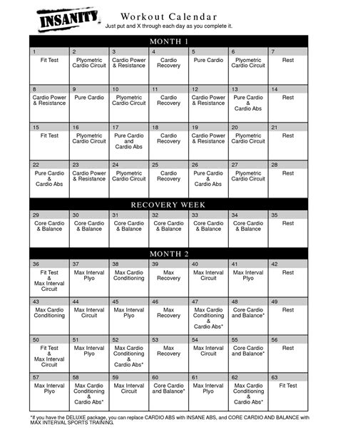 Insanity workout calendar printable example