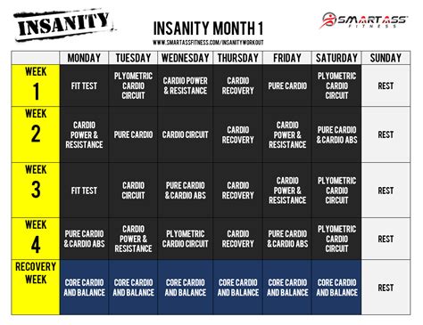 Insanity workout calendar printable layout