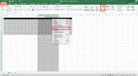 Google Sheets Insert Cells Option