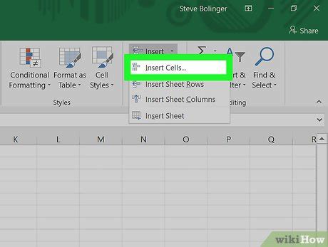 Google Sheets Insert Cells Option