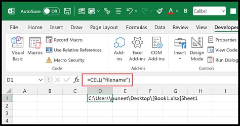 Insert Filename using CELL Function