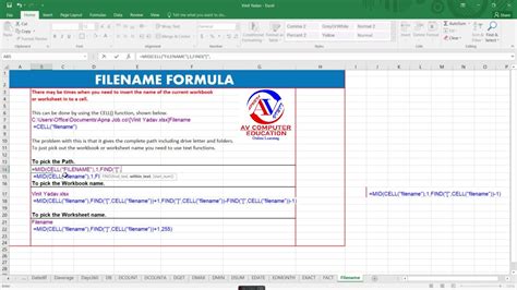 Insert Filename using Excel Formula