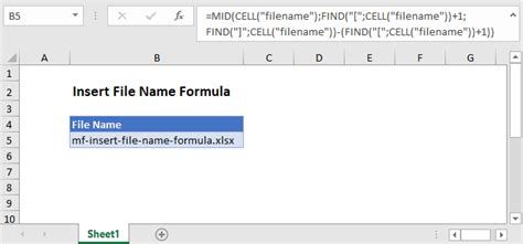 Insert Filename using Excel Formula